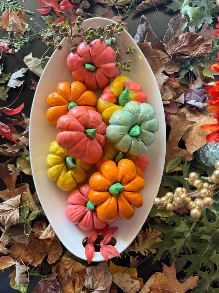 Colorful pumpkin shaped bagels