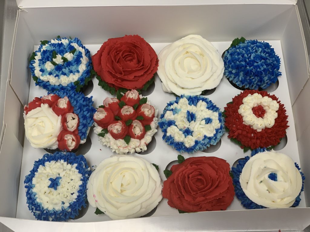 Red White Blue Floral Cupcake
