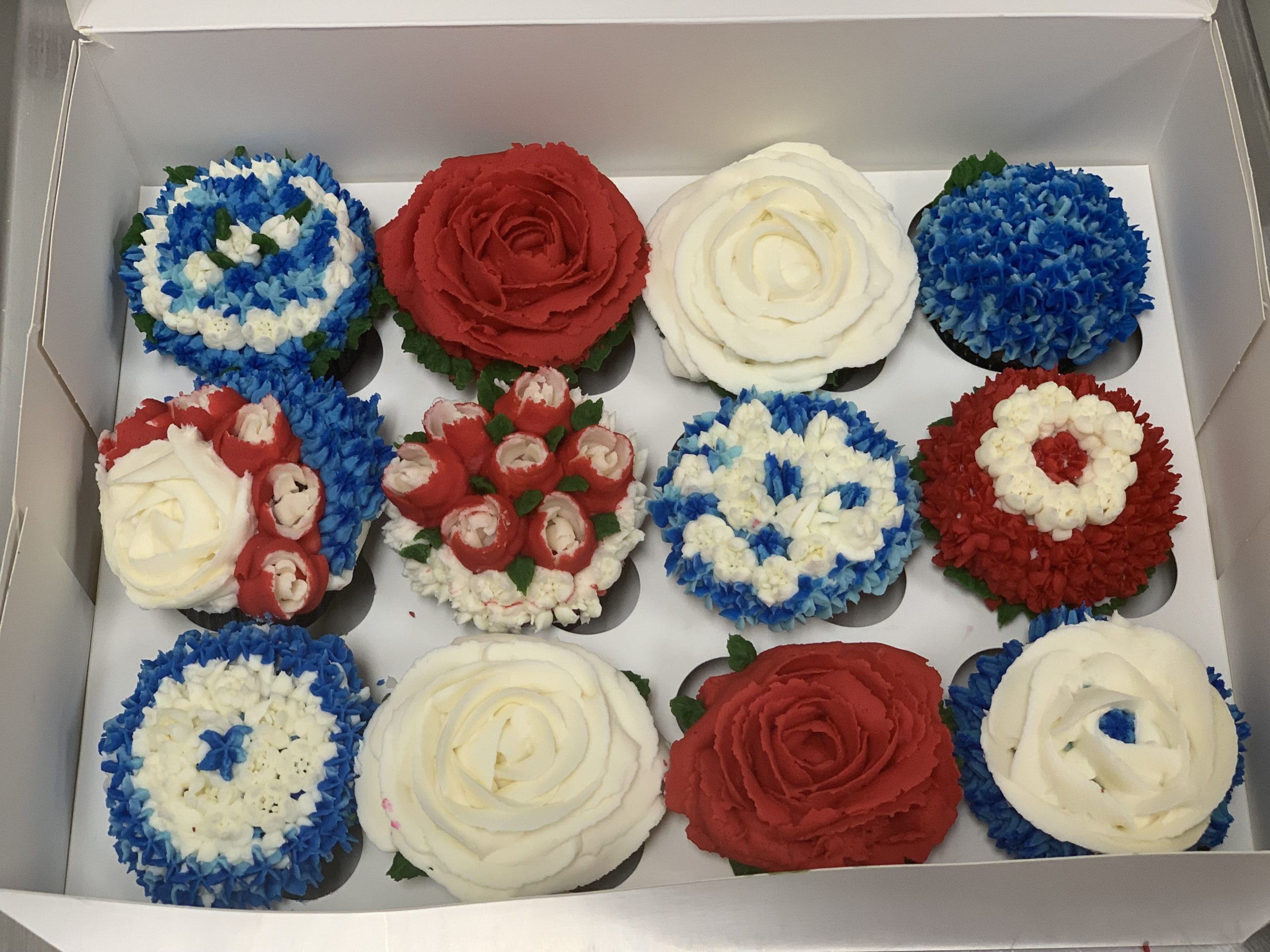 Red White Blue Floral Cupcake