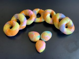 Rainbow and Egg shaped bagels for Easter